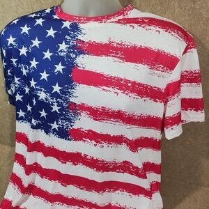 American Flag Graphic Distressed Short Sleeve Mens T-Shirt Large #H